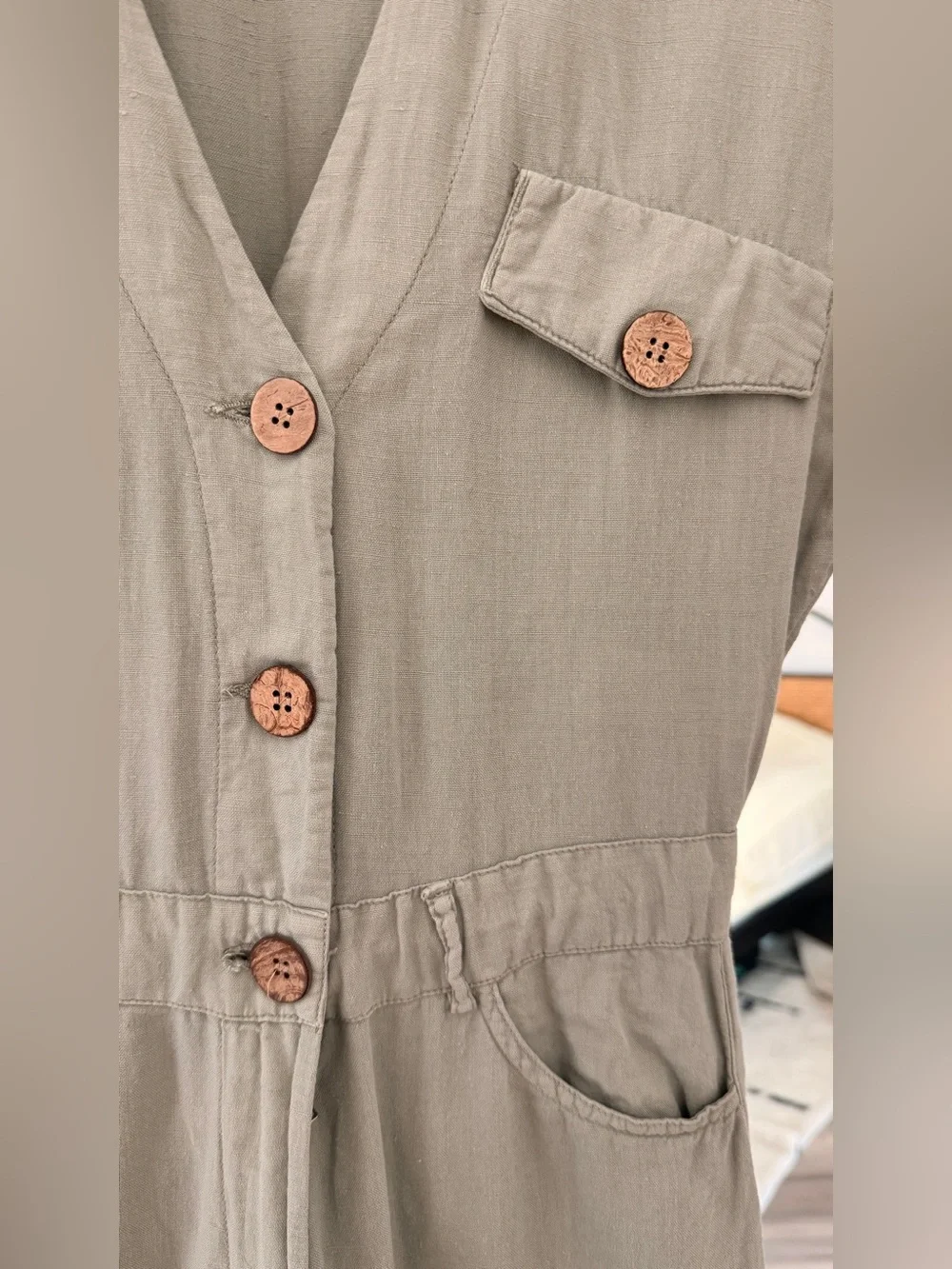 Zara Olive Green cotton/linen jumpsuit